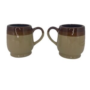 Vintage Two-Tone Brown Tan Stoneware Mugs – Set of 2 – Rustic Pottery- 8oz Mug